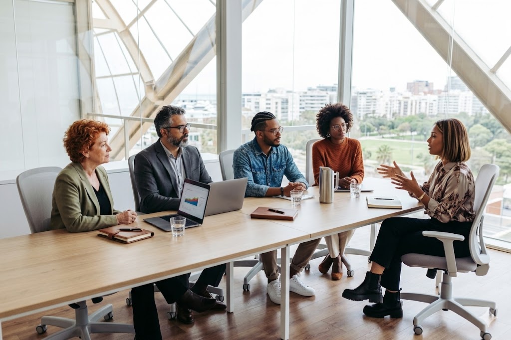 Équipe de gestion de capital SilverOwl en consultation avec des clients